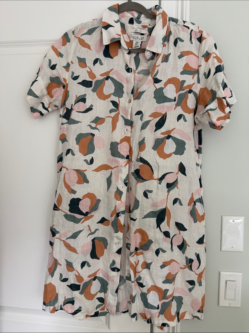 Rachel Zoe Short-Sleeve Button Dress in Pink, Green, Rust